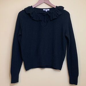 Madewell | Ruffle Neck Blue Viscose Wool Alpaca Blend Lightweight Knit Sweater S